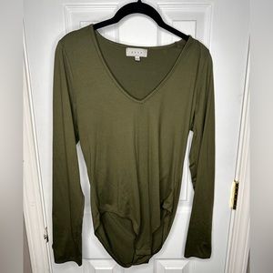 Olive Green Vneck Long Sleeve Bodysuit Snap Closure